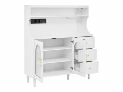 Merax Aparador de cocina con zócalos - 120 x 40 x 138,5 cm - con 3 cajones + botellero + estantes + 2 puertas - MDF - Blanco New