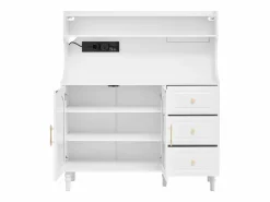 Merax Aparador de cocina con zócalos - 120 x 40 x 138,5 cm - con 3 cajones + botellero + estantes + 2 puertas - MDF - Blanco New