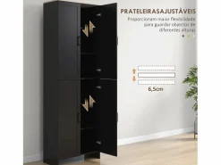 Homcom Aparador de cocina Dami 4 puertas + 6 estantes ajustables 170,5x60x30 cm Negro New