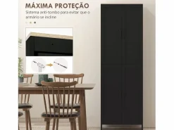 Homcom Aparador de cocina Dami 4 puertas + 6 estantes ajustables 170,5x60x30 cm Negro New