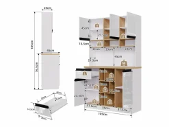 Aparador|Aparador de cocina de 105 x 45 x 185 cm, mueble de almacenaje con estantes ajustables, para salón, color