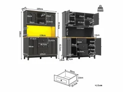 Merax Aparador de cocina de alta calidad - 120 x 40 x 180 cm - con LED + 3 cajones + 4 puertas - MDF - Negro Clearance