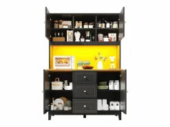 Merax Aparador de cocina de alta calidad - 120 x 40 x 180 cm - con LED + 3 cajones + 4 puertas - MDF - Negro Clearance