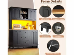 Merax Aparador de cocina de alta calidad - 120 x 40 x 180 cm - con LED + 3 cajones + 4 puertas - MDF - Negro Clearance