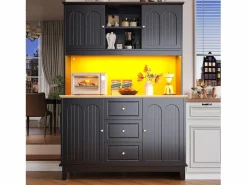 Merax Aparador de cocina de alta calidad - 120 x 40 x 180 cm - con LED + 3 cajones + 4 puertas - MDF - Negro Clearance