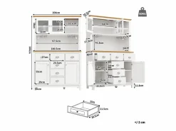 Aparador de cocina de estilo rústico - 104 x 40 x 180 cm - con puertas, LED, estantes de almacenamiento y cajones - MDF -^Merax Best