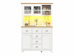 Aparador de cocina de estilo rústico - 104 x 40 x 180 cm - con puertas, LED, estantes de almacenamiento y cajones - MDF -^Merax Best