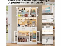 Aparador de cocina estilo rústico - 100 x 40 x 180 cm - con 6 puertas + 2 cajones + LED + toma de corriente - MDF -^Merax Outlet