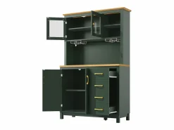 Merax Aparador De Cocina|Aparador de cocina estilo rústico - 105,5 x 40 x 180 cm - con 4 puertas + LED + portavasos + cajones - MDF -