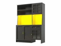 Hauss Spole Aparador de cocina 130x45x180 cm con puertas, cajón e iluminación LED, blanco Negro Best