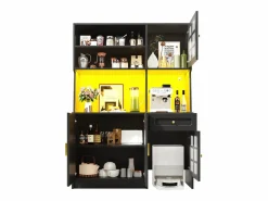 Hauss Spole Aparador de cocina 130x45x180 cm con puertas, cajón e iluminación LED, blanco Negro Best