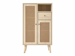 Aparador de cocina 60x40x110cm, 2 puertas de ratán y 1 cajón, madera, natural claro^Hauss Spole Outlet