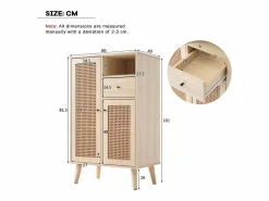 Aparador de cocina 60x40x110cm, 2 puertas de ratán y 1 cajón, madera, natural claro^Hauss Spole Outlet