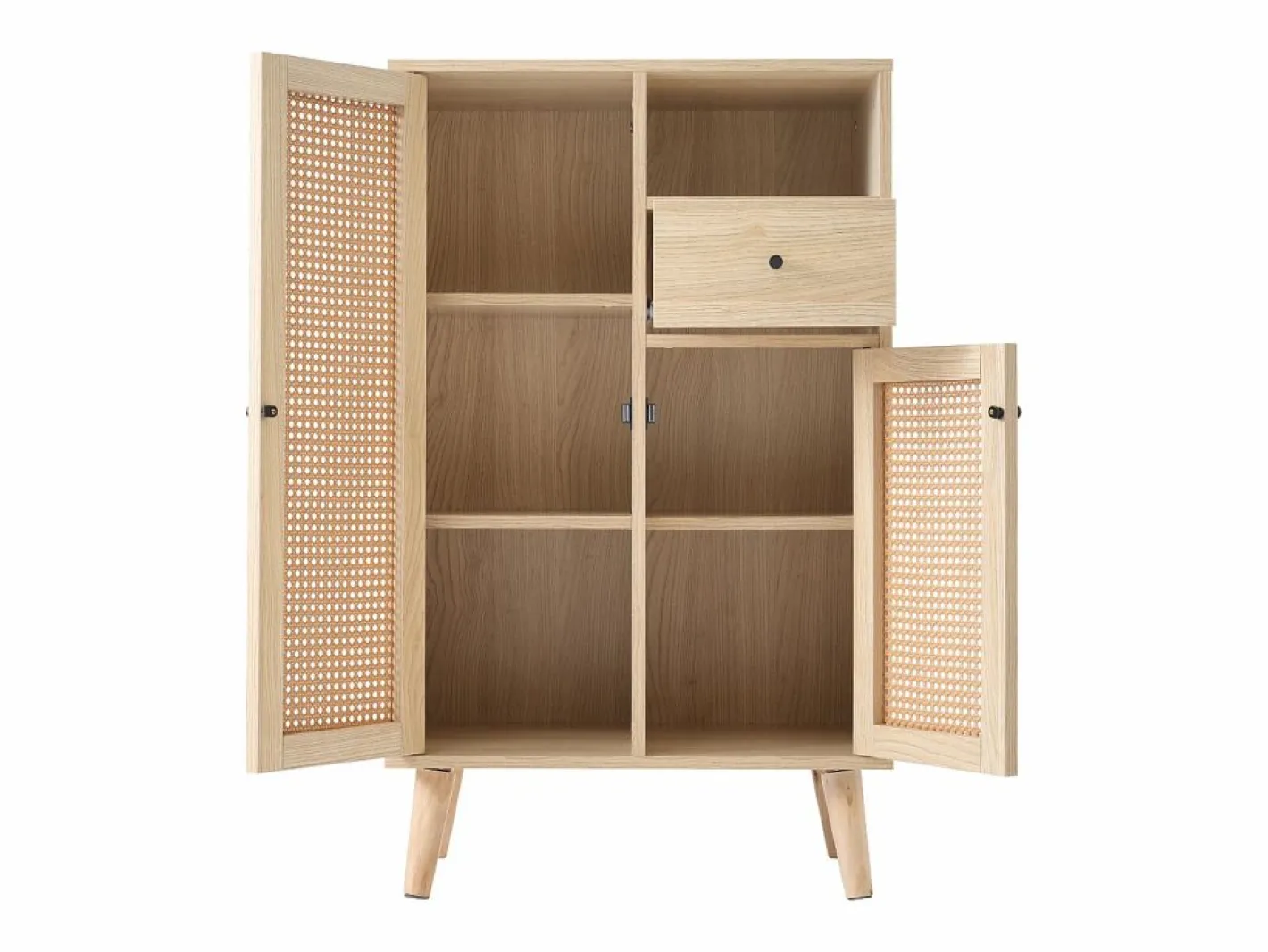 Aparador de cocina 60x40x110cm, 2 puertas de ratán y 1 cajón, madera, natural claro^Hauss Spole Outlet