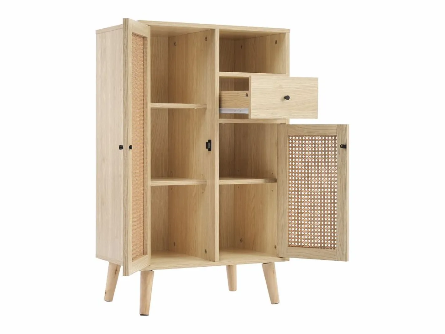 Aparador de cocina 60x40x110cm, 2 puertas de ratán y 1 cajón, madera, natural claro^Hauss Spole Outlet