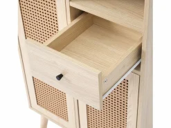 Aparador de cocina 60x40x110cm, 2 puertas de ratán y 1 cajón, madera, natural claro^Hauss Spole Outlet