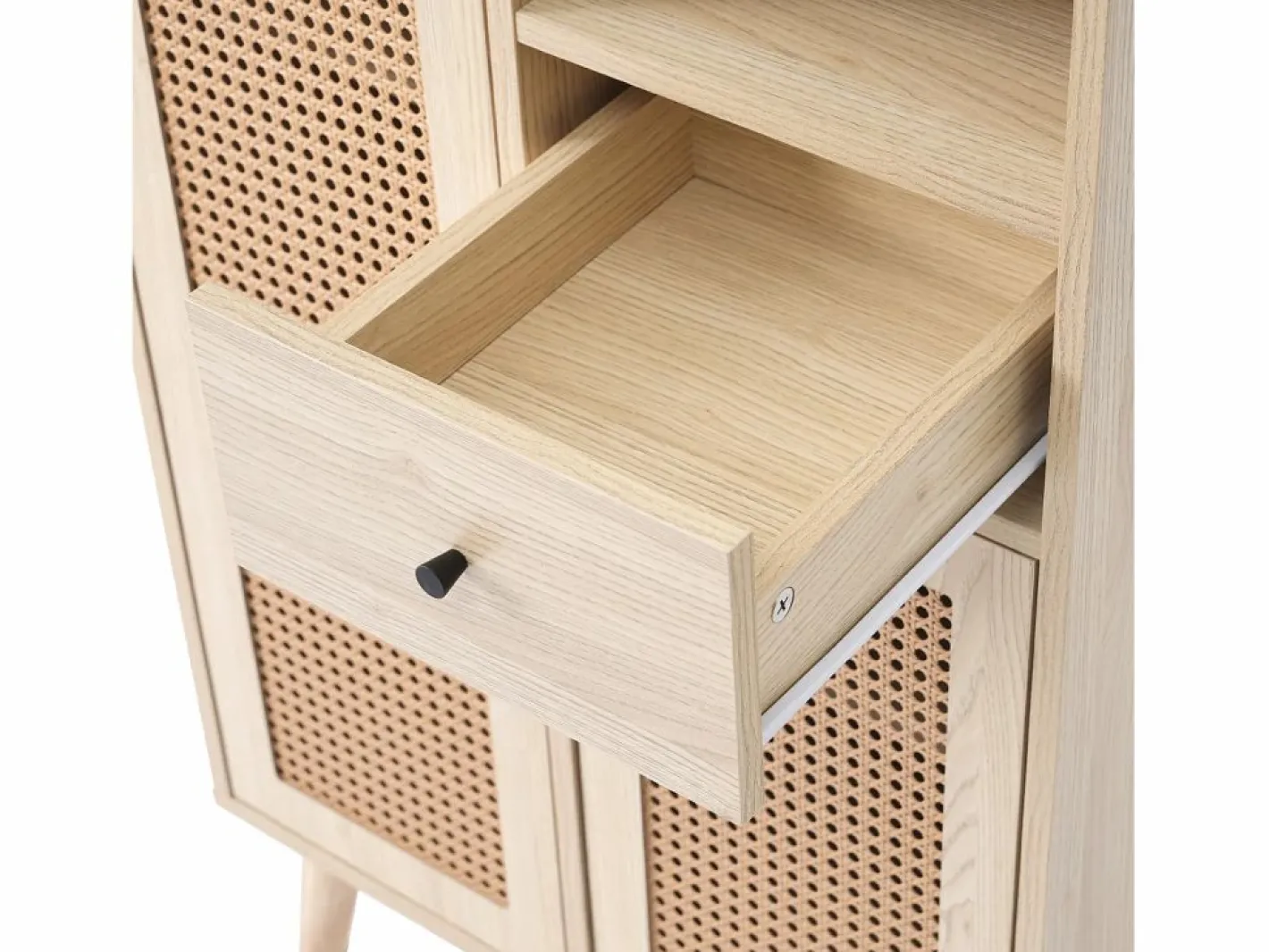 Aparador de cocina 60x40x110cm, 2 puertas de ratán y 1 cajón, madera, natural claro^Hauss Spole Outlet