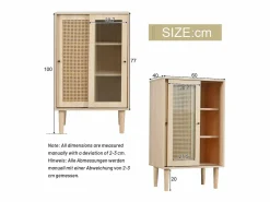 Hauss Spole Aparador de cocina 60x40x100cm, 2 puertas correderas respectivamente en cristal y ratán Color natural claro
