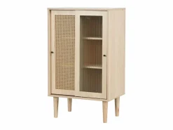 Hauss Spole Aparador de cocina 60x40x100cm, 2 puertas correderas respectivamente en cristal y ratán Color natural claro