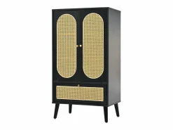 Hauss Spole Aparador de cocina 60x40x110cm, 2 puertas de ratán y 1 cajón, madera, color Negro Outlet