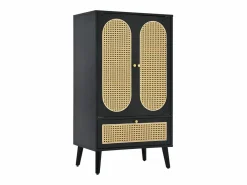 Hauss Spole Aparador de cocina 60x40x110cm, 2 puertas de ratán y 1 cajón, madera, color Negro Outlet