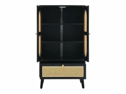 Hauss Spole Aparador de cocina 60x40x110cm, 2 puertas de ratán y 1 cajón, madera, color Negro Outlet