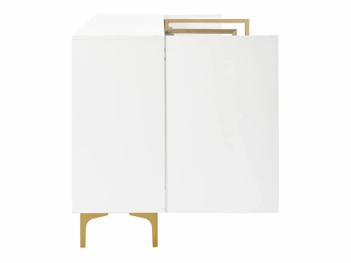 Hauss Spole Aparador de cocina 150x38x85cm con 4 puertas incluidas 2 de cristal, cuerpo con bandas doradas Blanco Discount