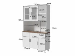 Aparador de cocina 114,5x40x190cm con 5 puertas, 1 cajón y 2 nichos, cuerpo en chapa de madera imitación madera blanca y marrón^Hauss Spole Discount