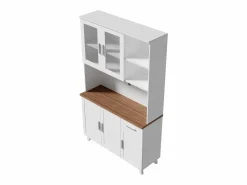 Aparador de cocina 114,5x40x190cm con 5 puertas, 1 cajón y 2 nichos, cuerpo en chapa de madera imitación madera blanca y marrón^Hauss Spole Discount