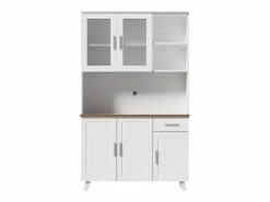 Aparador de cocina 114,5x40x190cm con 5 puertas, 1 cajón y 2 nichos, cuerpo en chapa de madera imitación madera blanca y marrón^Hauss Spole Discount