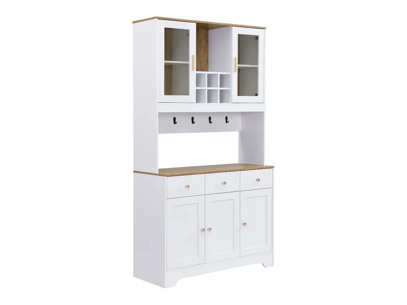 Hauss Spole Aparador De Cocina|Aparador de cocina 94,5x40x175,5cm con 5 puertas, 3 cajones y nichos, tapa chapada imitación madera, cuerpo