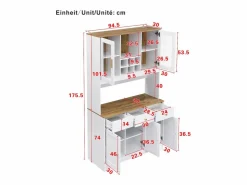Hauss Spole Aparador De Cocina|Aparador de cocina 94,5x40x175,5cm con 5 puertas, 3 cajones y nichos, tapa chapada imitación madera, cuerpo