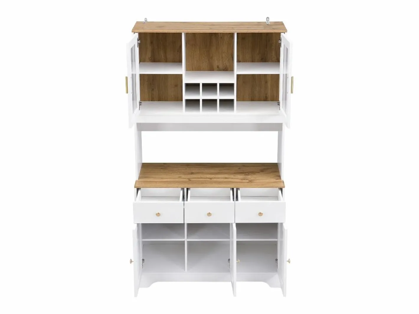 Hauss Spole Aparador De Cocina|Aparador de cocina 94,5x40x175,5cm con 5 puertas, 3 cajones y nichos, tapa chapada imitación madera, cuerpo