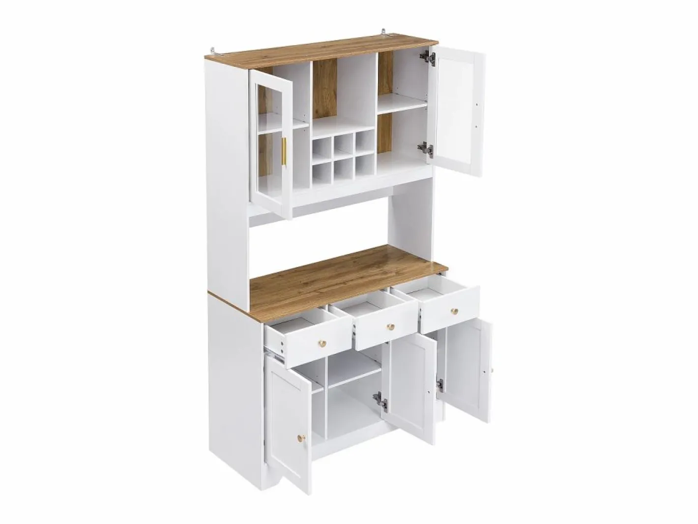 Hauss Spole Aparador De Cocina|Aparador de cocina 94,5x40x175,5cm con 5 puertas, 3 cajones y nichos, tapa chapada imitación madera, cuerpo