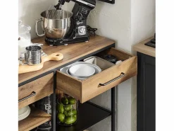 Aparador de Comedor Mesa de Cocina con 2 Cajones y 3 Estantes Estructura de Metal Estilo Industrial 120 x 45 x 91 cm FSB85-PF ES^Sobuy Outlet