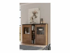 Meublorama Aparador de diseño con 2 puertas para salón en color roble y negro efecto madera. Colección SANTIAGO. Negro / Color natural claro