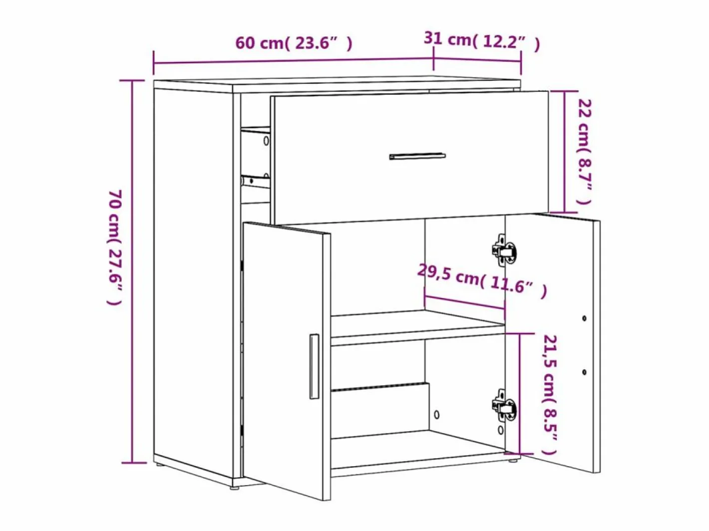 vidaxl Aparador de madera de ingeniería 60x31x70 cm Blanco Best