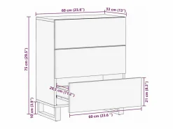 Aparador de madera maciza de mango de 60x33,5x75 cm Marru00f3n Hot