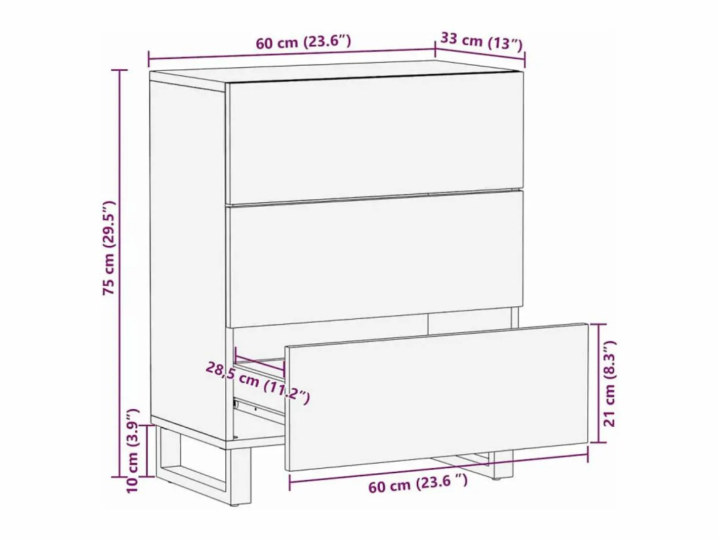 Aparador de madera maciza de mango de 60x33,5x75 cm Marru00f3n Hot