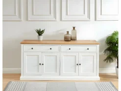 Vente-unique Aparador HONFLEUR 4 puertas y 2 cajones Pino y MDF Blanco Sale