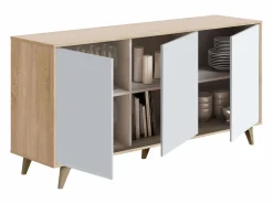 Aparador Kikua 3 puertas roble canadian y artik, 75x154x40 cm Blanco Online