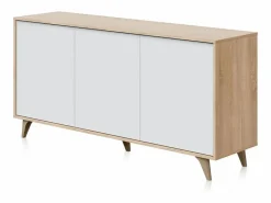 Aparador Kikua 3 puertas roble canadian y artik, 75x154x40 cm Blanco Online