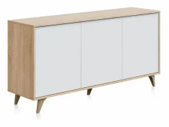 Aparador Kikua 3 puertas roble canadian y artik, 75x154x40 cm Blanco Online