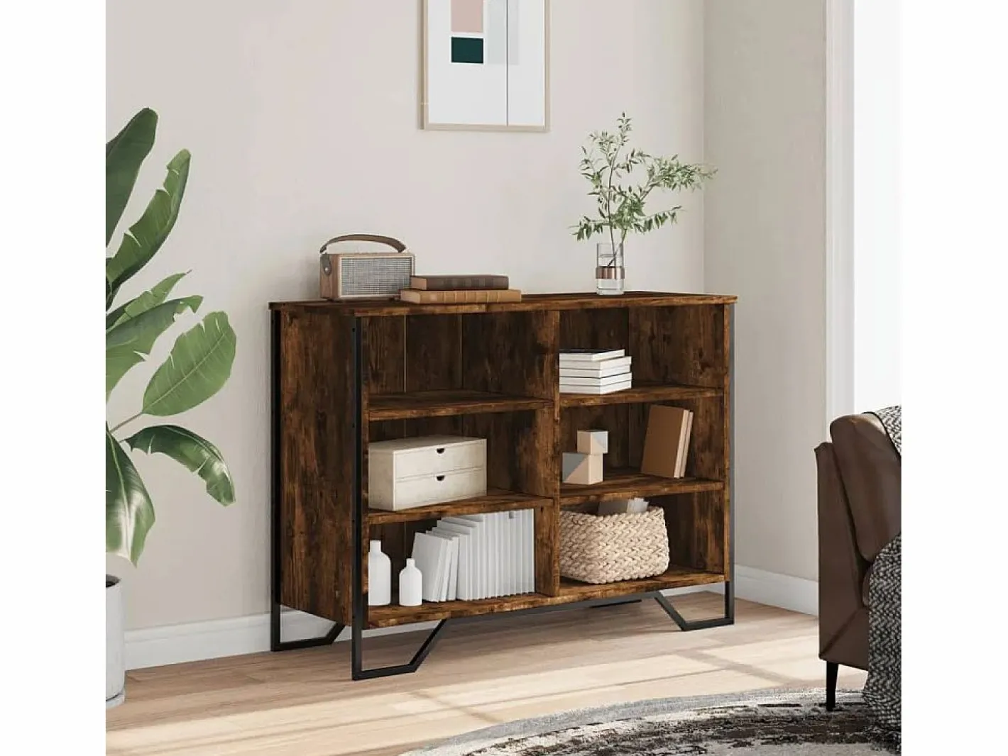 Clicnbuy Aparador madera de ingeniería roble ahumado 101x35,5x74,5 cm Marru00f3n New