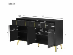Aparador moderno - 2 puertas de cristal con 4 cajones y estantes ajustables -^ModernLuxe New