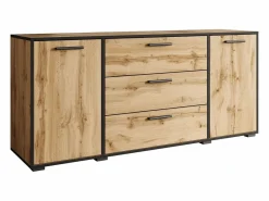 Cómoda|Aparador moderno 150 cm para salón – 3 cajones y 2 puertas, color roble wotan con borde grafito negro