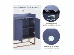 Aparador|Aparador Moderno 120 x 30 x 80 cm - Aparador Estilo Minimalista con 4 Puertas para Comedor, Salón, Cocina - Marino