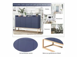 Aparador|Aparador Moderno 120 x 30 x 80 cm - Aparador Estilo Minimalista con 4 Puertas para Comedor, Salón, Cocina - Marino