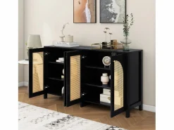 ModernLuxe Aparador moderno con estantes ajustables - puertas de ratán - MDF - Negro Online