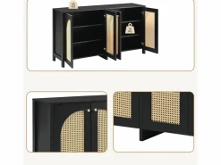 ModernLuxe Aparador moderno con estantes ajustables - puertas de ratán - MDF - Negro Online